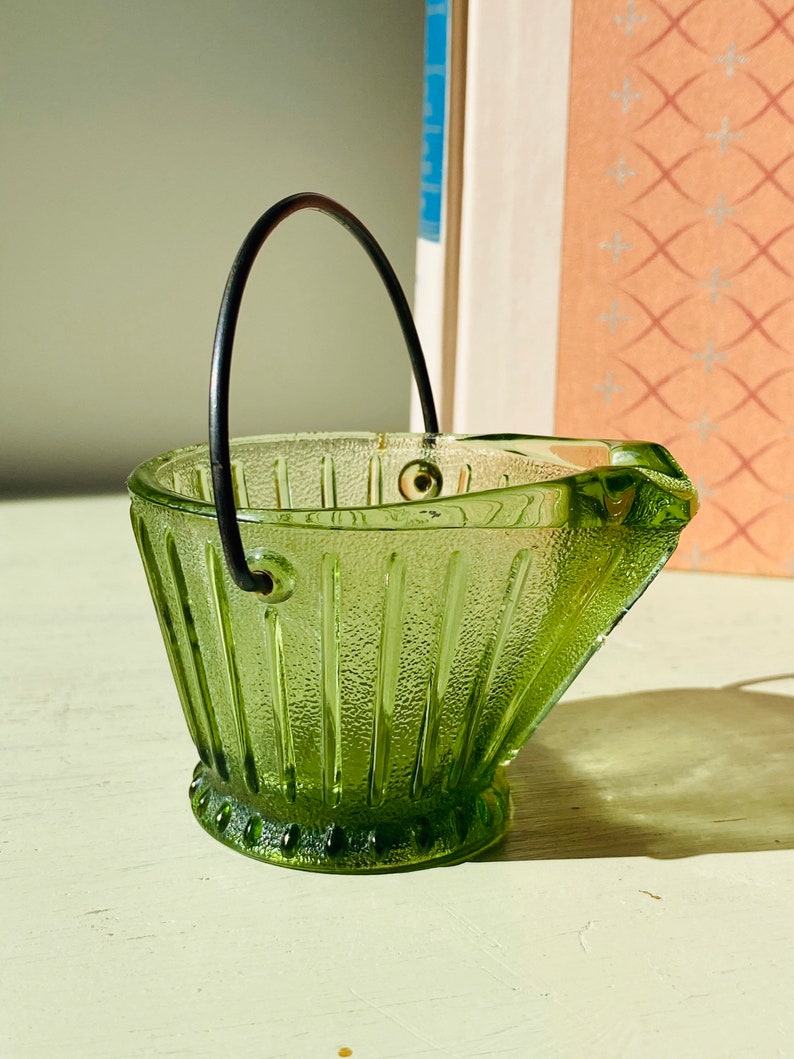 Vintage Green Glass Bucket Toothpick Holder. Etsy