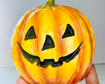 Vintage 1960 Samson Import Co Jack-O-Lantern Pumpkin Ceramic Planter