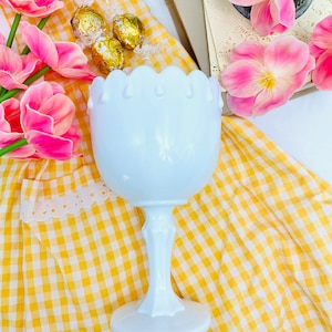 Vintage Indiana Milk Glass Footed Teardrop Pedestal Compote Goblet Cup.