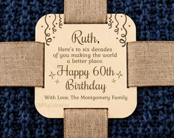 Personalized Tag for 60th Birthday Blanket Gift | Wood Tag for Tying with Ribbon & Gifting