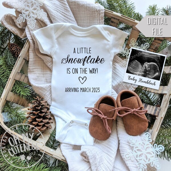 Little Snowflake on the Way Digital Pregnancy Announcement | Snow & Pine | Baby Announcement | Winter Baby |Social Media Baby Reveal | FB IG