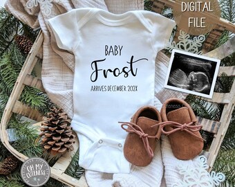 Winter Baby Digital Pregnancy Announcement | Snow and Pine Baby Announcement | Social Media Pregnancy Announcement Idea | Facebook Instagram