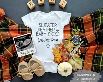 Sweater Weather and Baby Kicks Digital Pregnancy Announcement | Fall Baby | Custom Social Media Pregnancy Announcement Idea | Edit Yourself!