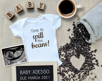 Spill the Beans Digital Pregnancy Announcement | Neutral | Coffee | Coffee Beans | Social Media Pregnancy Announce Idea | Facebook Instagram