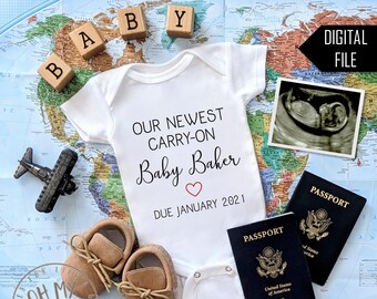 Newest Carry-On | Digital Pregnancy Announcement | Travel Baby Theme | Luggage | Social Media Pregnancy Announcement Idea|Facebook Instagram