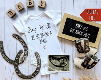 We're Having a Baby Y'all Digital Pregnancy Announcement | Country Baby | Western | Farm | Social Media Pregnancy Idea | Facebook Instagram