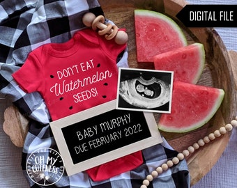 Don't Eat Watermelon Seeds Digital Pregnancy Announcement | Summer Theme | Gender Neutral Social Media Announcement Idea | Facebook | Insta