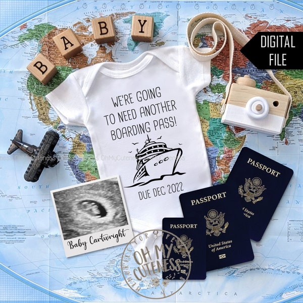 Cruise Digital Pregnancy Announcement | We're Going to Need a Another Boarding Pass | Travel Baby Theme | Social Media Announcement Idea