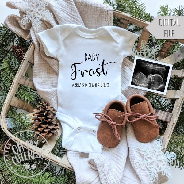 Winter Baby Digital Pregnancy Announcement | Snow and Pine Baby Announcement | Social Media Pregnancy Announcement Idea | Facebook Instagram