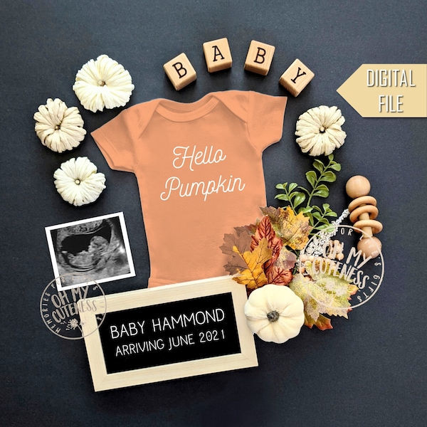 Hello Pumpkin Digital Pregnancy Announcement | Fall Baby | Adding to our Patch | Custom Social Media Pregnancy Announce Idea |Facebook Insta