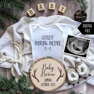 Littlest Hunting Partner Digital Pregnancy Announcement | Hunting Buddy | Personalized Baby Announcement | Oh Deer Social Media Idea | Insta