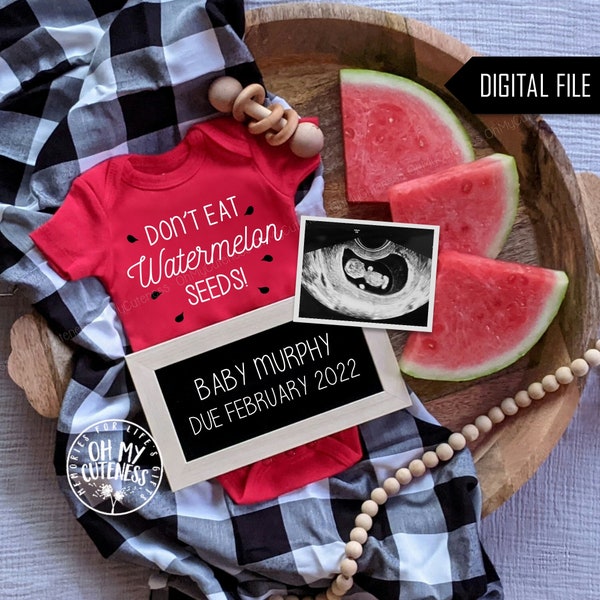 Don't Eat Watermelon Seeds Digital Pregnancy Announcement | Summer Theme | Gender Neutral Social Media Announcement Idea | Facebook | Insta