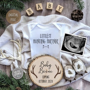 Anuncio de embarazo digital de Littlest Hunting Partner / Compañero de caza / Anuncio de bebé personalizado / Idea de redes sociales de Oh Deer / Insta