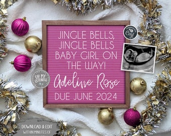 Baby Girl Christmas Digital Pregnancy Announcement | It's a Girl Gender Reveal | Jingle Bells | Christmas Social Media Idea | Edit Yourself!