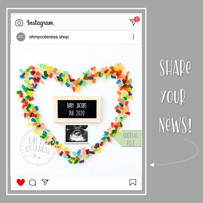 Candy Heart Digital Pregnancy Announcement Gummy Bear Baby Etsy