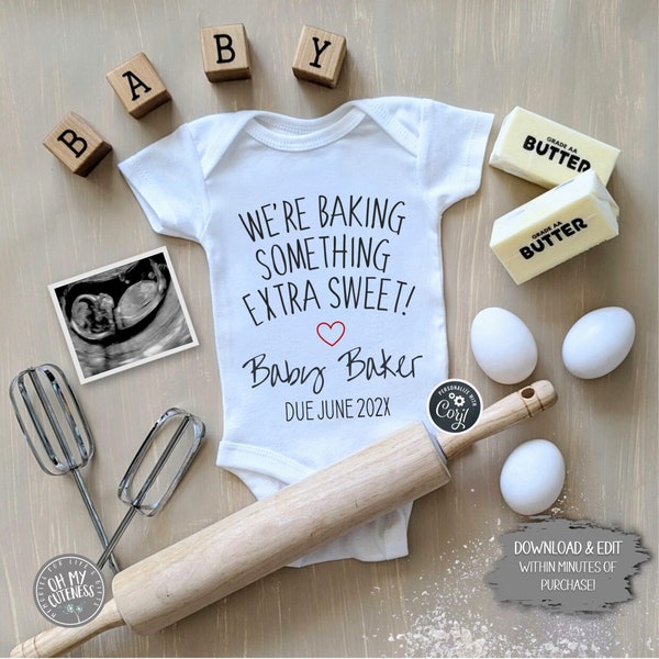 Baking Something Extra Sweet Instant Digital Pregnancy Announcement | Baking Theme | Download & Edit Yourself Today! | Social Media Idea
