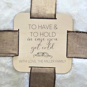 Wood Blanket Tag for Tying with Ribbon and Gifting | Personalized Gift | Special Touch Wedding Gift | Bridal Shower Gift | Newlywed Gift image 1