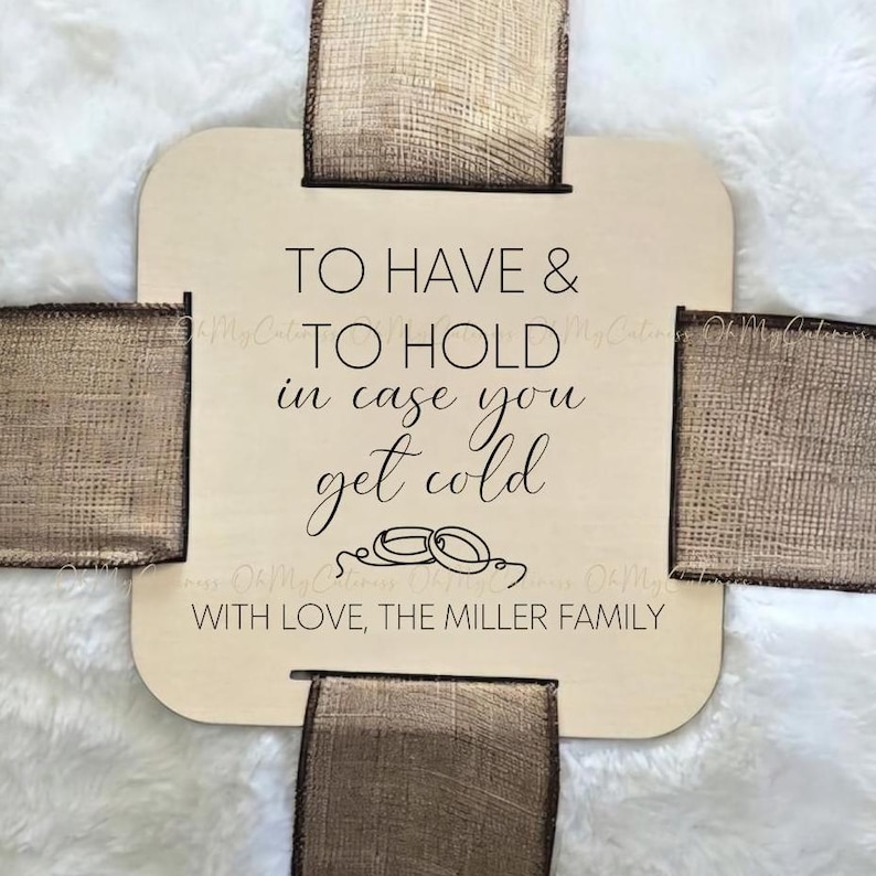Wood Blanket Tag for Tying with Ribbon and Gifting | Personalized Gift | Special Touch Wedding Gift | Bridal Shower Gift | Newlywed Gift image 1