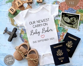 Newest Carry-On | Digital Pregnancy Announcement | Travel Baby Theme | Luggage | Social Media Pregnancy Announcement Idea|Facebook Instagram