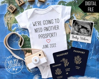 We Will Need Another Passport Soon Digital Pregnancy Announcement | Travel Baby Theme | Luggage | Social Media Announcement Idea | FB Insta