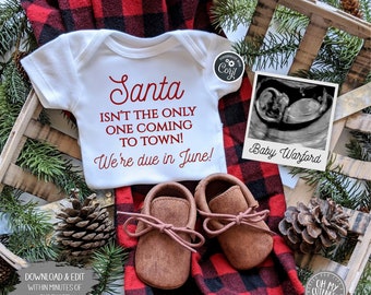 Baby Coming to Town Digital Pregnancy Announcement | Christmas Baby Social Media Announcement Idea | Santa | Download & Edit Yourself Today!