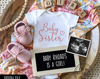 Baby Sister Digital Pregnancy Announcement | It's a Girl Gender Reveal Baby Announcement | Custom Social Media Announcement Idea | FB Insta