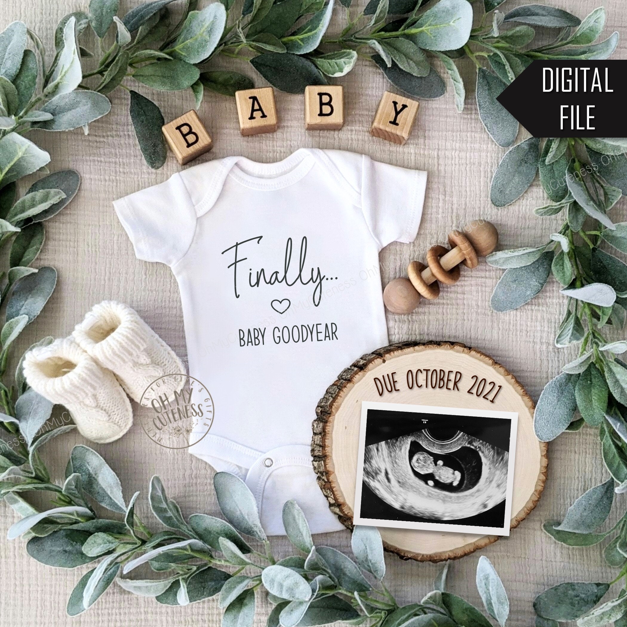 Eindelijk digitale zwangerschapsaankondiging voor baby | Eindelijk | Regenboogbaby | IVF-baby | Idee voor aangepaste sociale media-aankondiging | Facebook Instagram