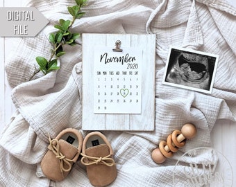 Gender Neutral Digital Pregnancy Announcement | Due Date Calendar Baby Announcement | Custom Social Media Announcement | Facebook Instagram