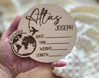 Travel Theme Baby Birth Stat Sign | Wooden Newborn Announcement | Name Plaque | Hospital Sign | Custom Baby Name Plate | Fresh 48 | Airplane