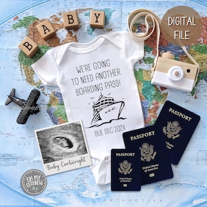 Cruise Digital Pregnancy Announcement | We&#39;re Going to Need a Another Boarding Pass | Travel Baby Theme | Social Media Announcement Idea