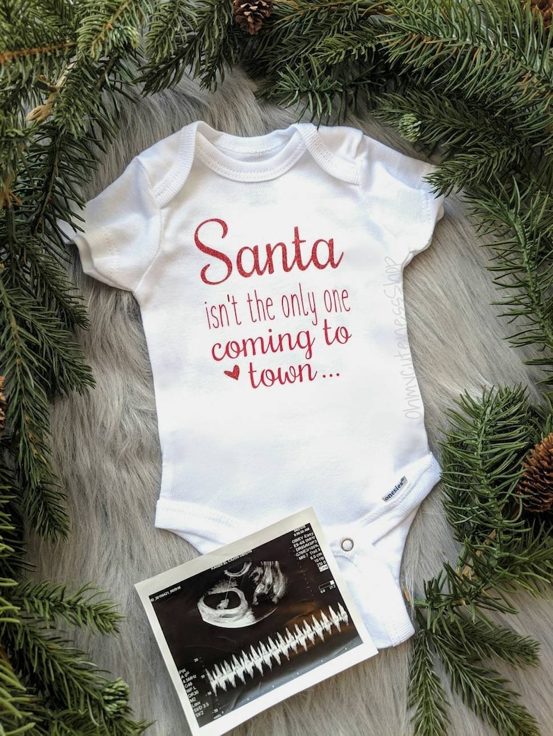 Baby coming to town  Christmas Pregnancy Announcement Onesie® image 0