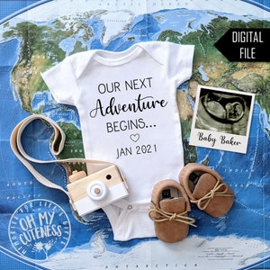 Adventure Begins | Digital Pregnancy Announcement | Travel Baby Theme | Social Media Pregnancy Announcement Idea | Facebook Instagram