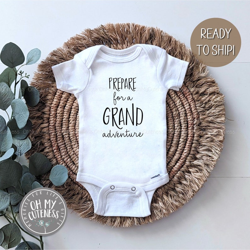 Grandparent Pregnancy Announcement Onesie® Pregnancy Reveal Grand Adventure Grandma & Grandpa New Grandparents Grandparent Gift image 1