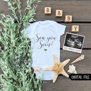 Meer du bald Digitale Schwangerschaftsmitteilung | Sommer Liebe | Beach Baby Ankündigung | Social-Media-Ankündigung Idee | Ozean | FB Instagram