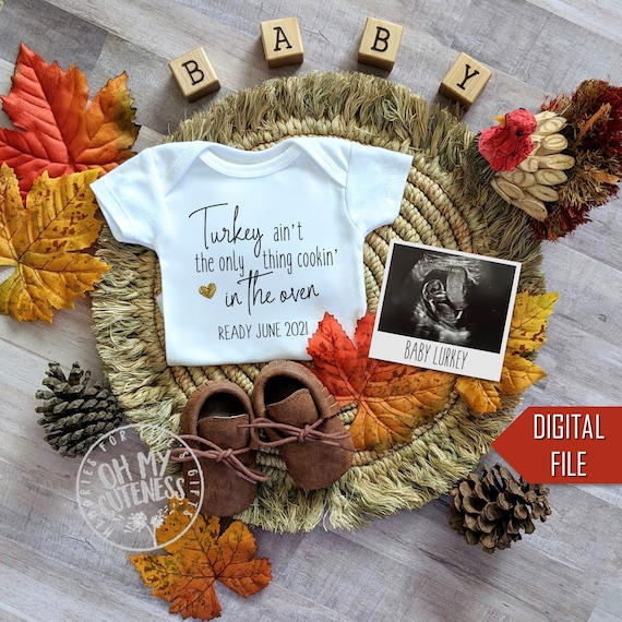 Turkey Ain't the Only Thing Cookin' Digital Pregnancy Announcement | Thanksgiving Baby | Social Media Baby Announcement  |Facebook Instagram