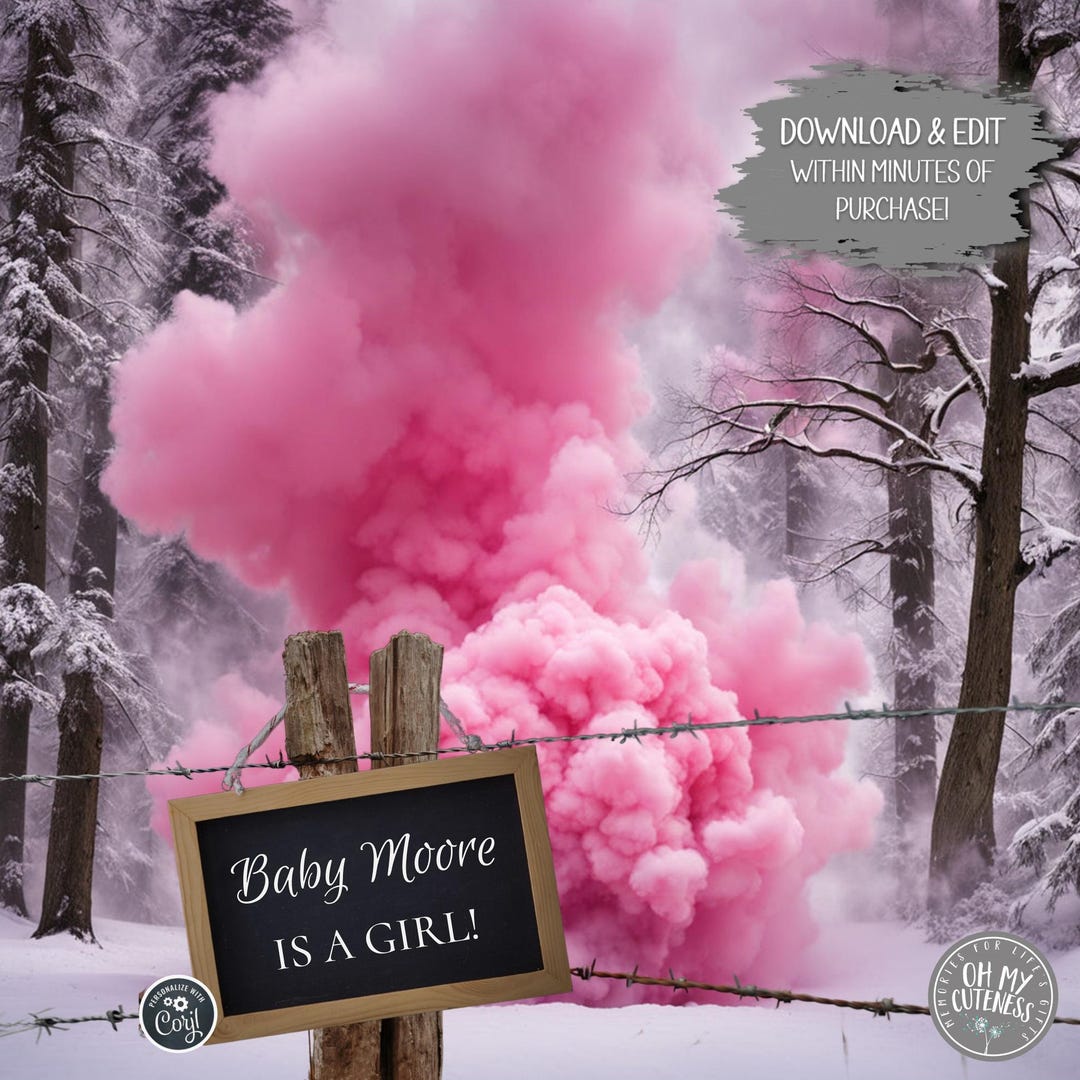 Pink Smoke Bomb Digital Gender Reveal Announcement | It's a Girl ...