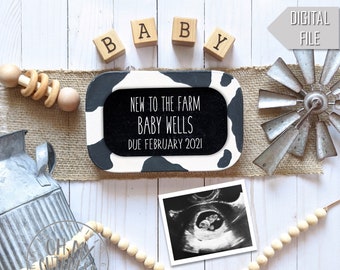 New to the Farm Digital Pregnancy Announcement | Newest Farmhand | Cow Theme | Social Media Pregnancy Announcement Idea | Facebook Instagram