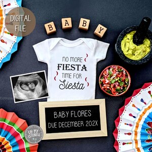 Anuncio digital de embarazo de No More Fiesta / Anuncio de bebé de Siesta Cinco de Mayo / Idea de anuncio en redes sociales / Facebook Instagram