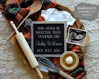 Sweeter Than Pumpkin Pie Digital Pregnancy Announcement | Fall | Baking | Cooking | Thanksgiving | Social Media Baby Idea | Edit Yourself!