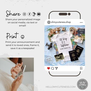 Trip of a Lifetime Digital Pregnancy Announcement Travel Baby Theme Social Media Pregnancy Announcement Idea Facebook Instagram image 6