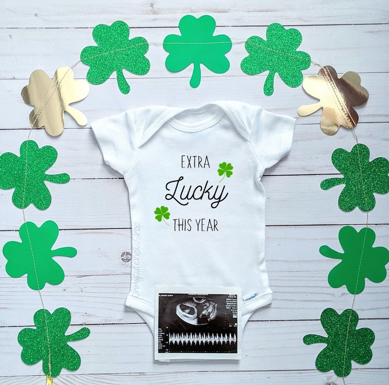 Baby Reveal Irish Extra Lucky This Year St Patrick/'s Day Onesie\u00ae St Patrick/'s Day Pregnancy Announcement Pregnancy Announcement