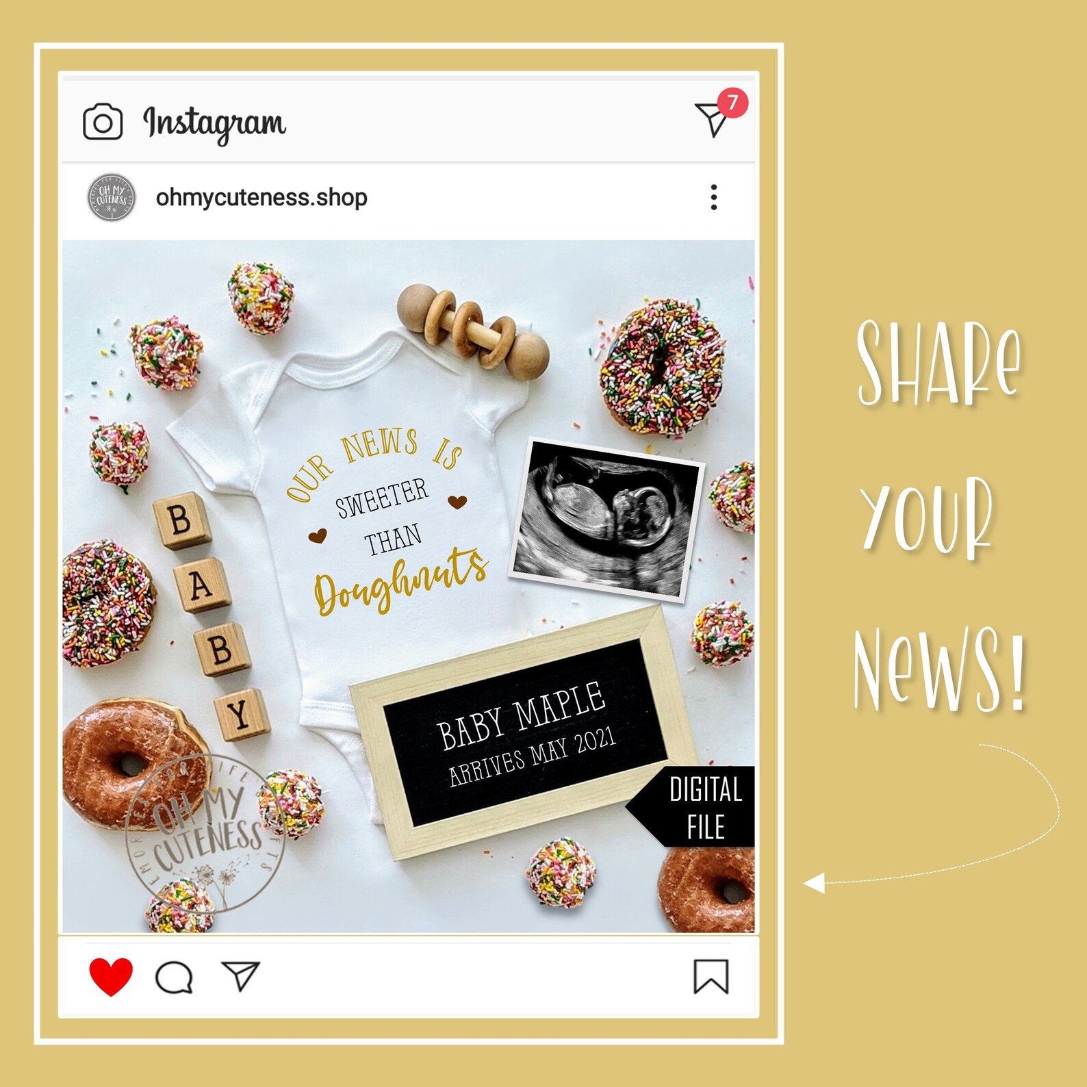 Doughnut Digital Pregnancy Announcement Sweet News Donut - Etsy