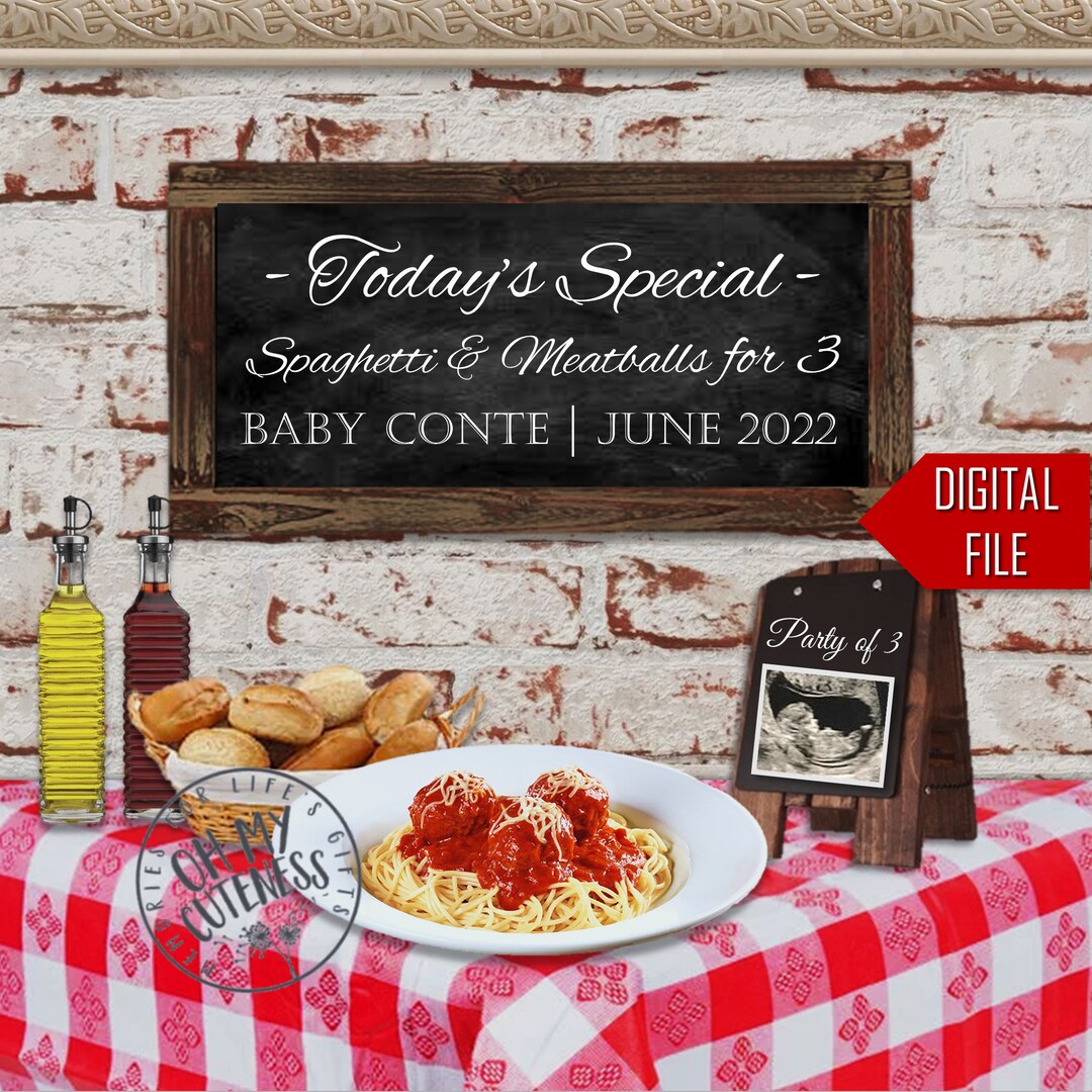Meatball Digital Pregnancy Announcement Foodie Theme Spaghetti Sunday