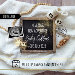 New Year VIDEO Digital Pregnancy Announcement | 2024 | New Year Baby | New Adventure | MP4 Baby Announcement | Animated | Personalized