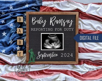 Baby Reporting for Duty Digital Pregnancy Announcement | Independence Day | 4th of July Social Media Announcement | Military |Facebook Insta