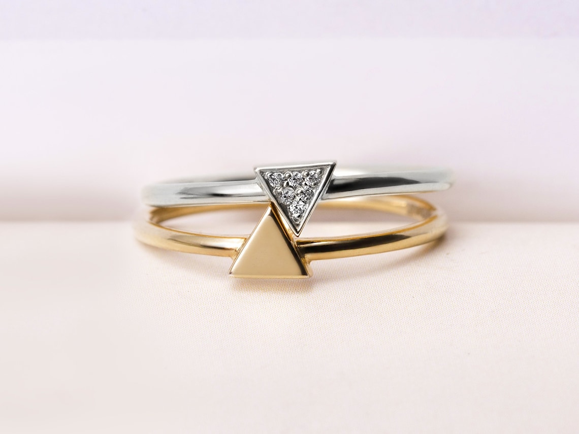 Thin 14k Triangle Ring Solid Gold Triangle Ring Simple Ring Etsy