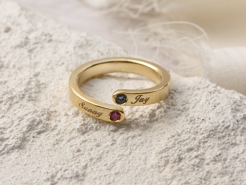 Sterling Silver Double Birthstone Ring,Personalized Ring,Mother/'s Ring,Adjustable Ring,Stackable Ring,Anniversary gift Dual Birthstone Ring