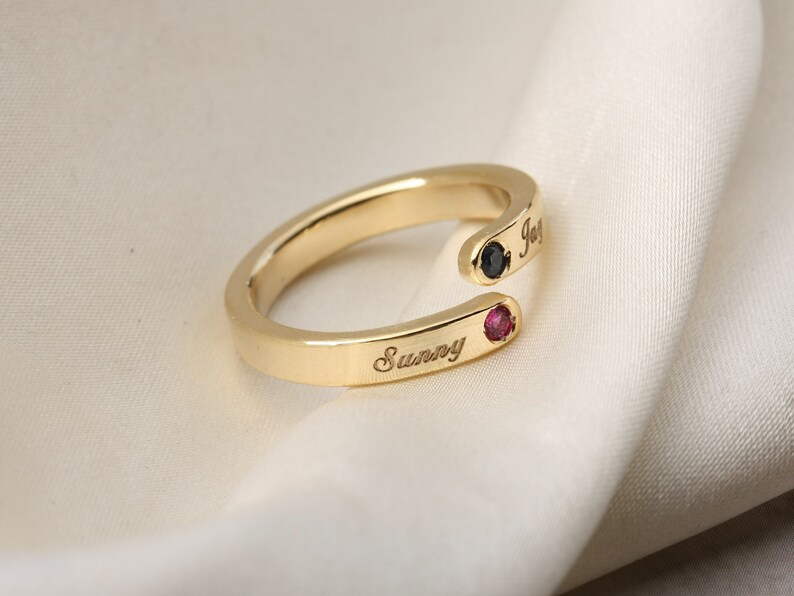 Sterling Silver Double Birthstone Ring,Personalized Ring,Mother/'s Ring,Adjustable Ring,Stackable Ring,Anniversary gift Dual Birthstone Ring