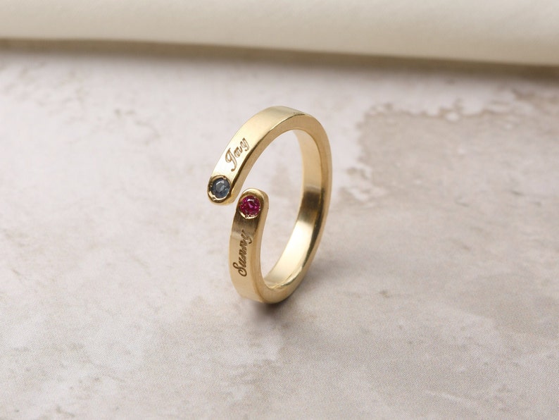 Sterling Silver Double Birthstone Ring,Personalized Ring,Mother/'s Ring,Adjustable Ring,Stackable Ring,Anniversary gift Dual Birthstone Ring