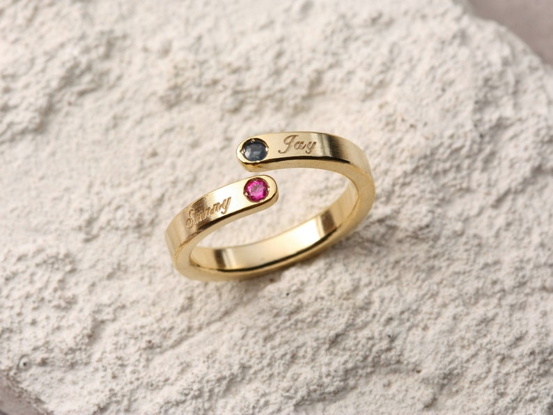 Sterling Silver Double Birthstone Ring,Personalized Ring,Mother/'s Ring,Adjustable Ring,Stackable Ring,Anniversary gift Dual Birthstone Ring